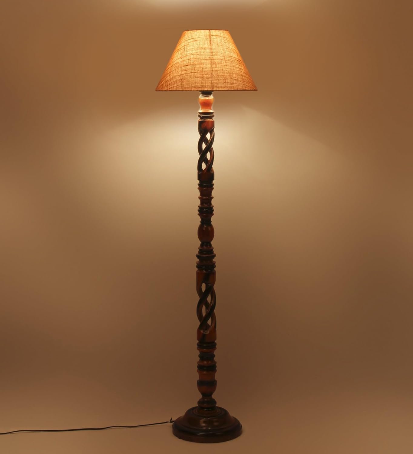 Beige Jute Conical Wooden Floor Lamp -27-(14x55.75inches) -Open Snake