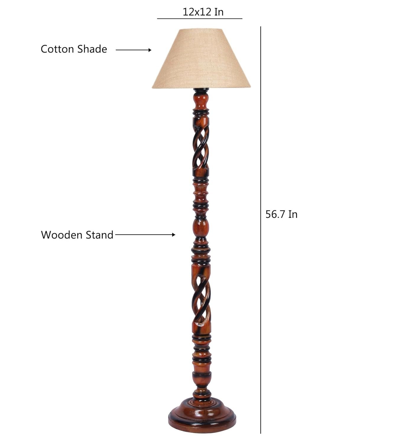 Beige Jute Conical Wooden Floor Lamp -27-(14x55.75inches) -Open Snake