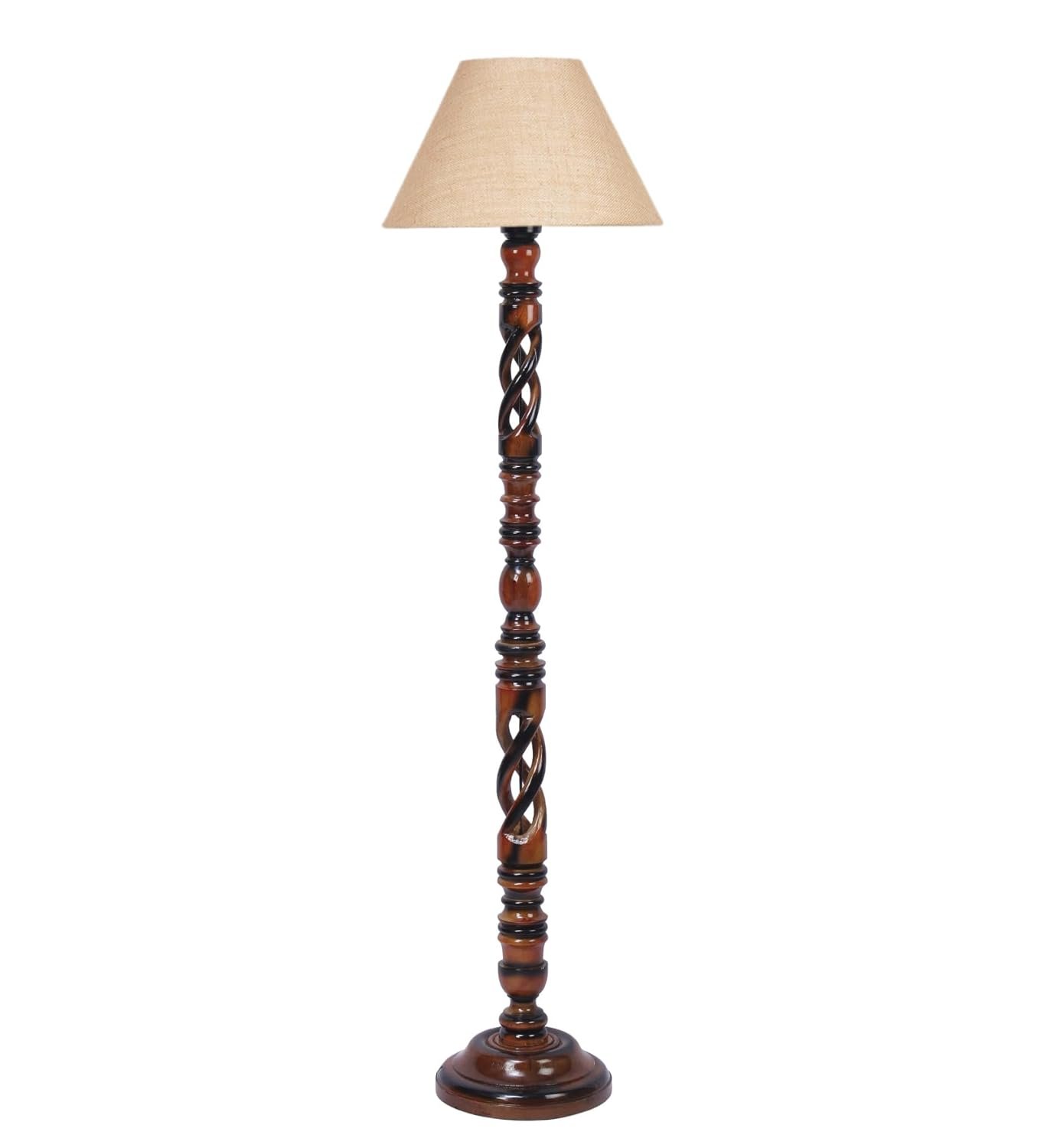 Beige Jute Conical Wooden Floor Lamp -27-(14x55.75inches) -Open Snake