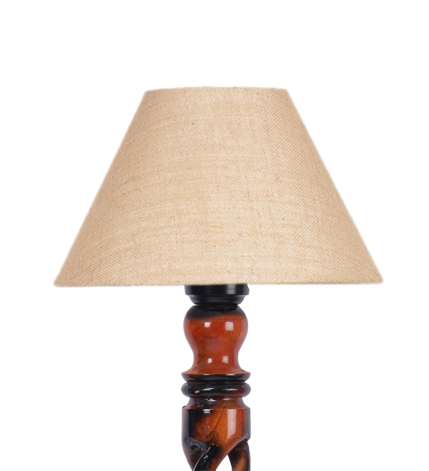 Beige Jute Conical Wooden Floor Lamp -27-(14x55.75inches) -Open Snake