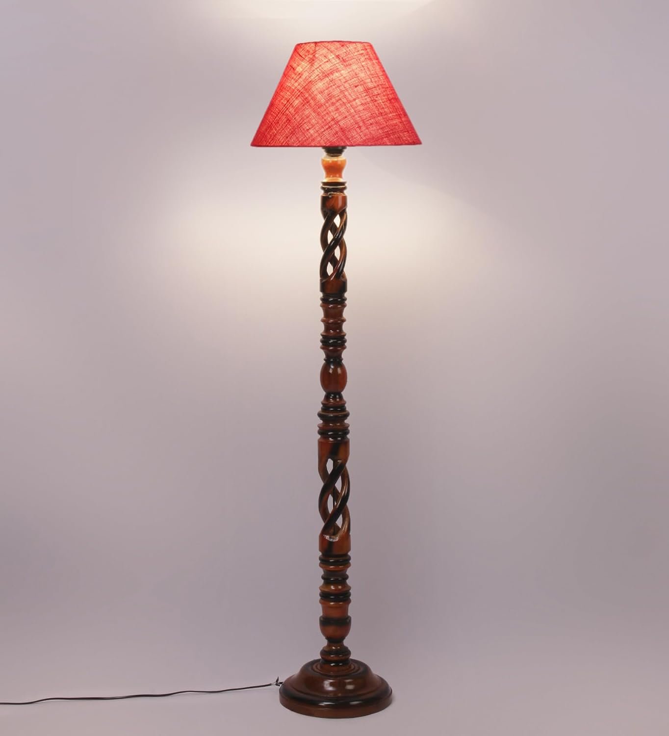 Pink Jute Conical Wooden Floor Lamp -29-(14x55.75inches) -Open Snake