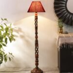 Maroon Jute Conical Wooden Floor Lamp -30-(14×55.75inches) -Open Snake
