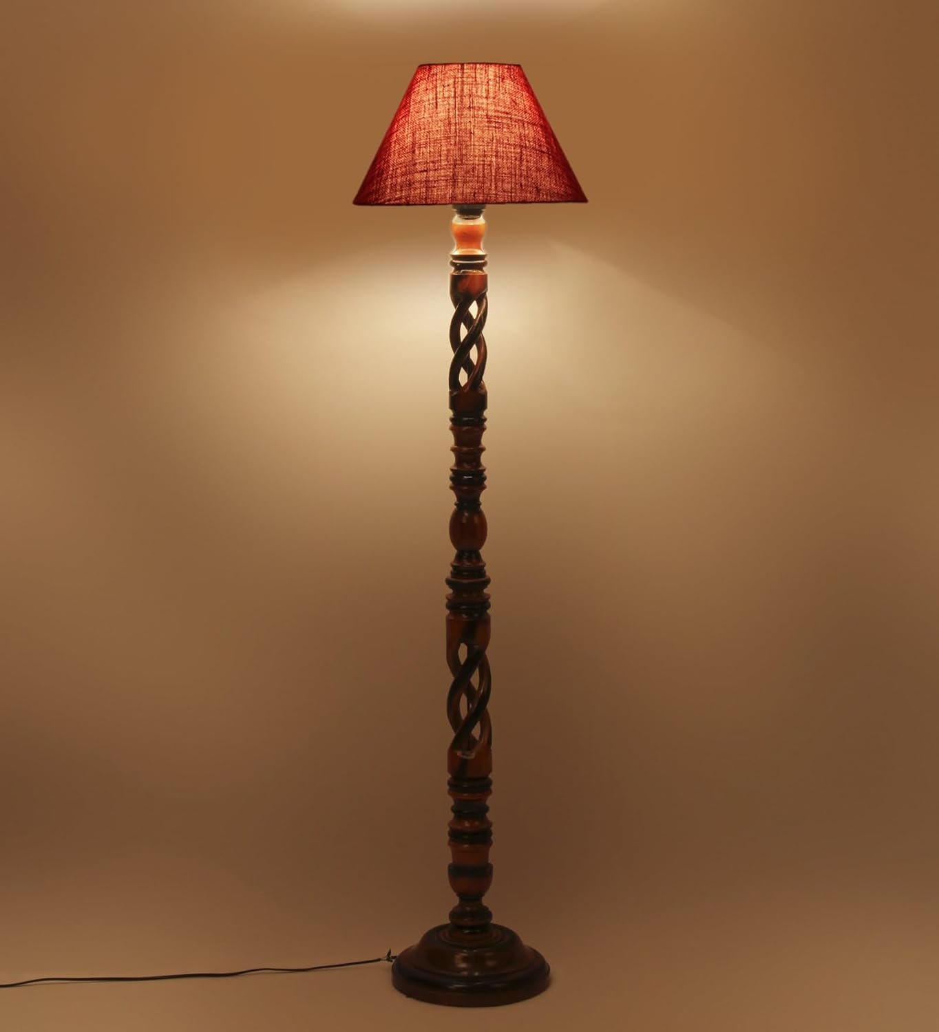 Maroon Jute Conical Wooden Floor Lamp -30-(14x55.75inches) -Open Snake