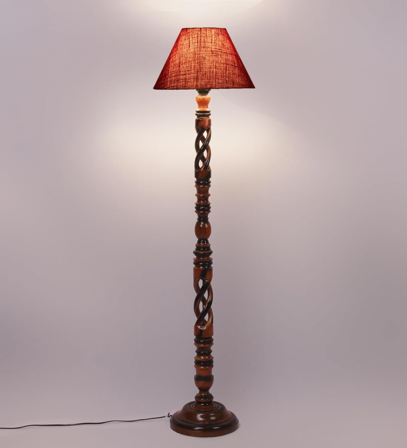 Maroon Jute Conical Wooden Floor Lamp -30-(14x55.75inches) -Open Snake