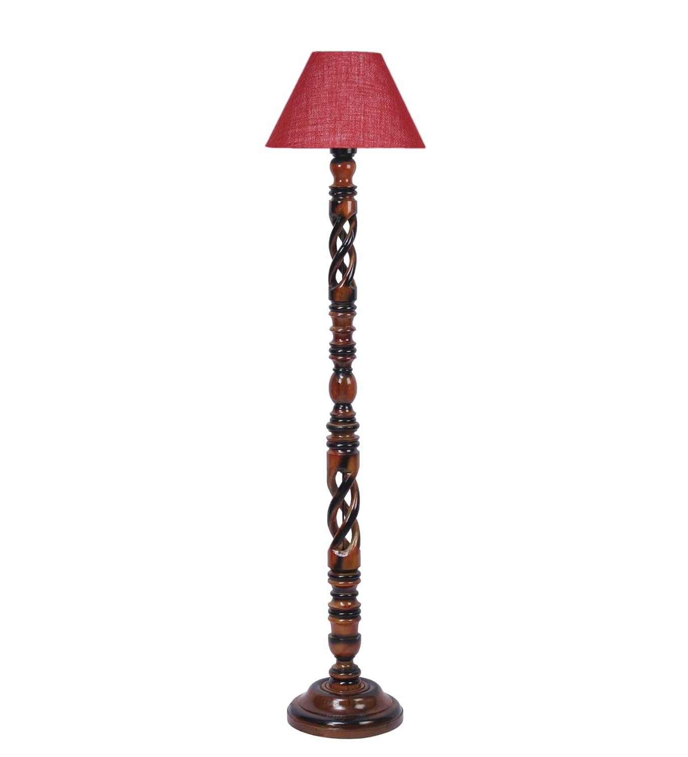 Maroon Jute Conical Wooden Floor Lamp -30-(14x55.75inches) -Open Snake