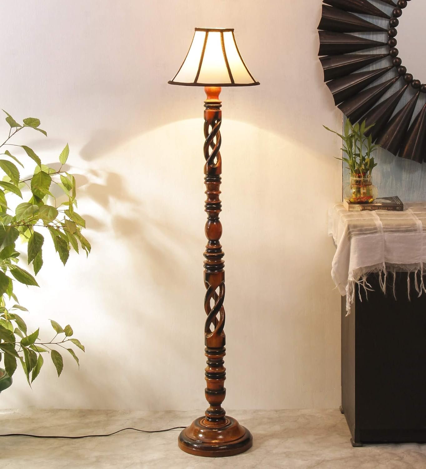 Multiclored Cotton Wooden Floor Lamp -39-(12x54.8inches) -Open Snake