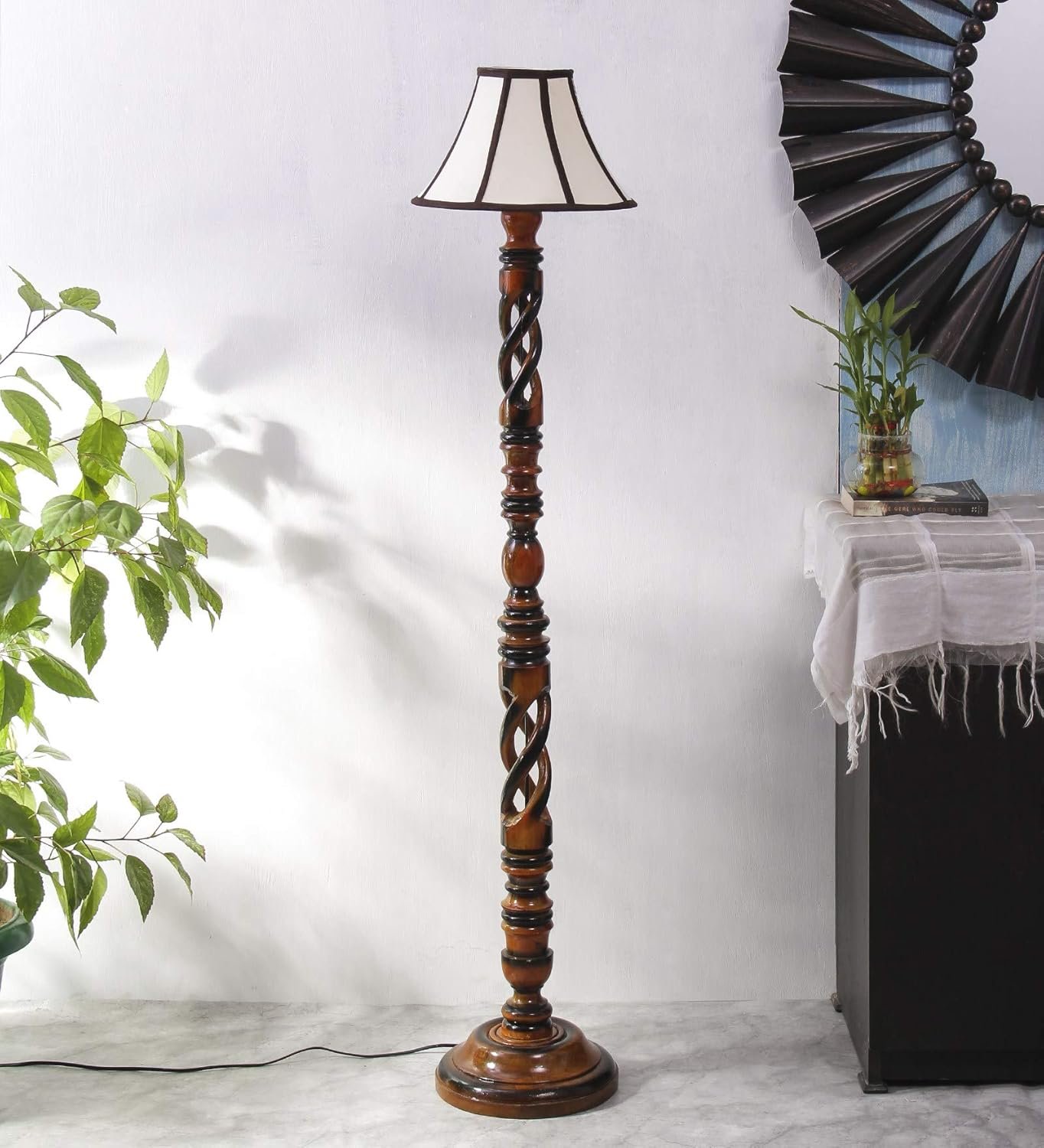 Multiclored Cotton Wooden Floor Lamp -39-(12x54.8inches) -Open Snake