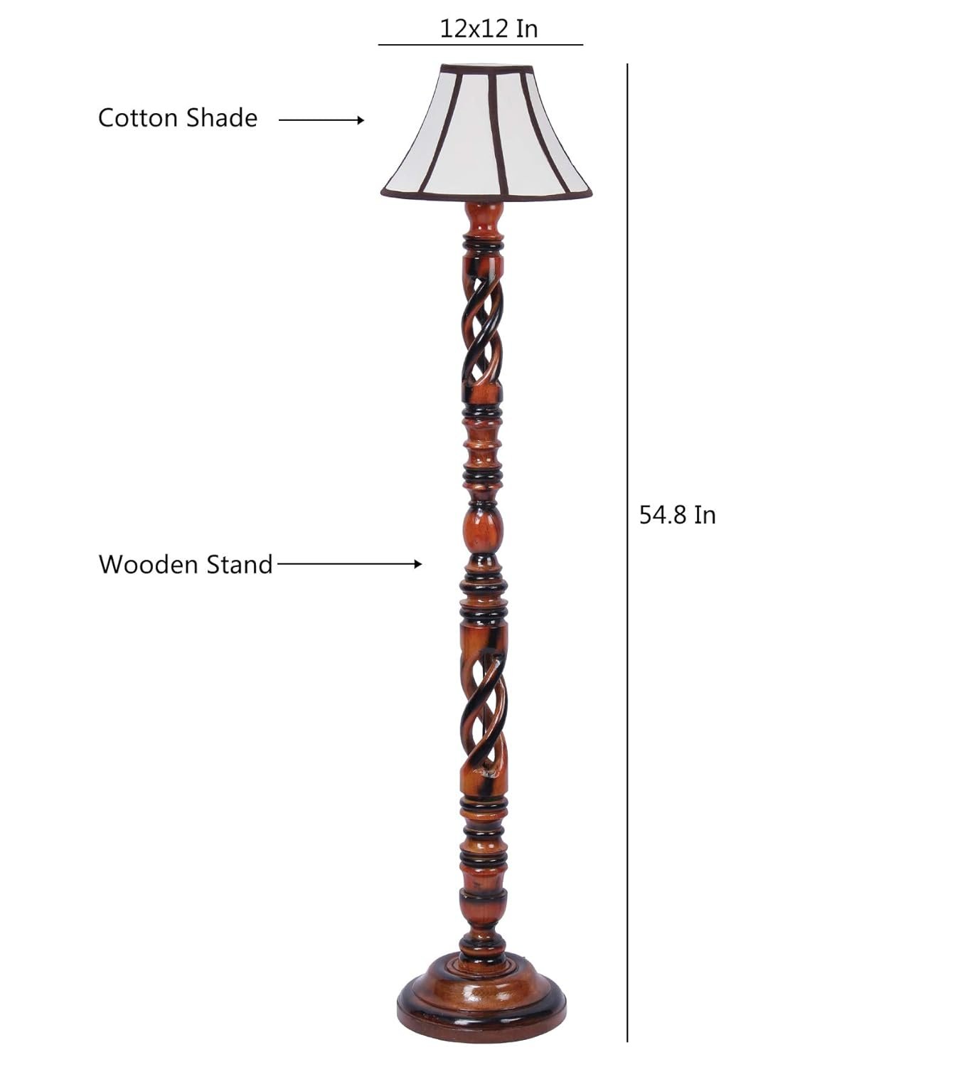 Multiclored Cotton Wooden Floor Lamp -39-(12x54.8inches) -Open Snake
