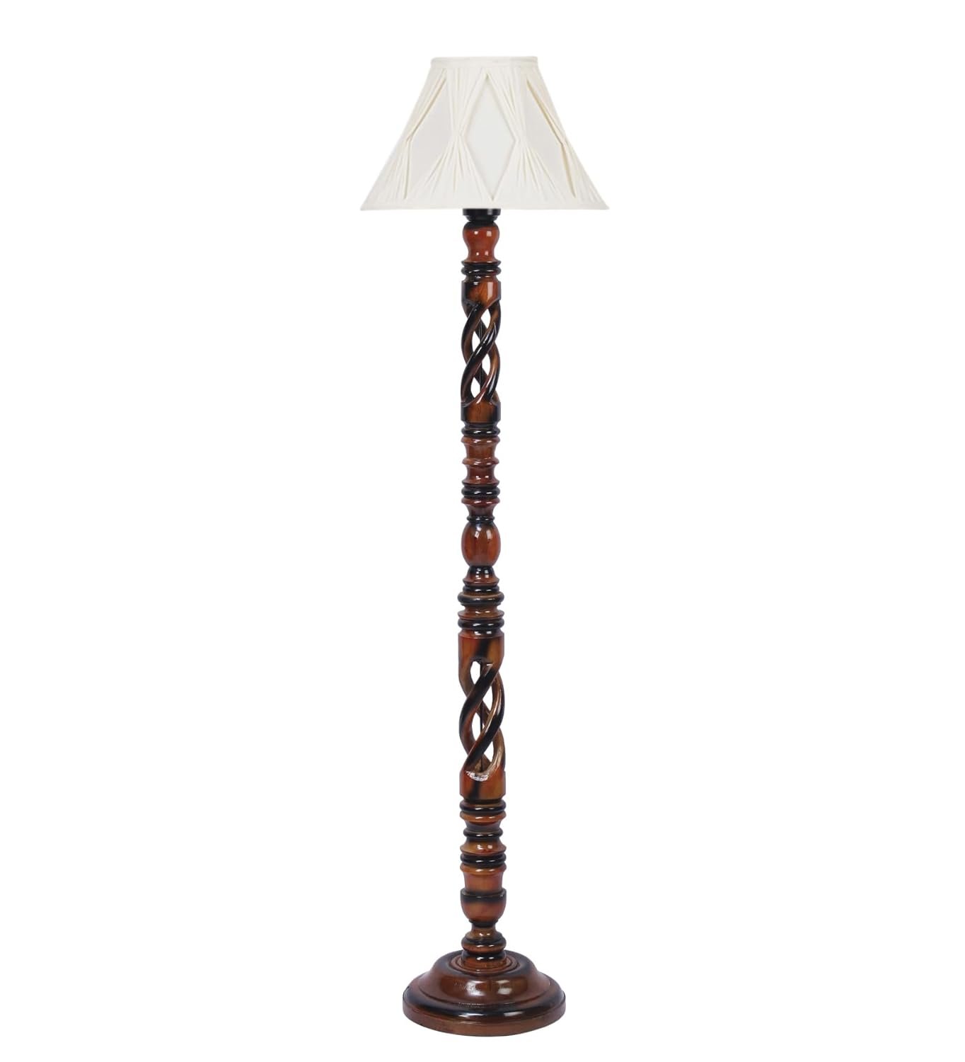 Vintage Cotton Curtain Pleated Shade Wood Floor Lamp -40(12x54.8inches)-Open Snake