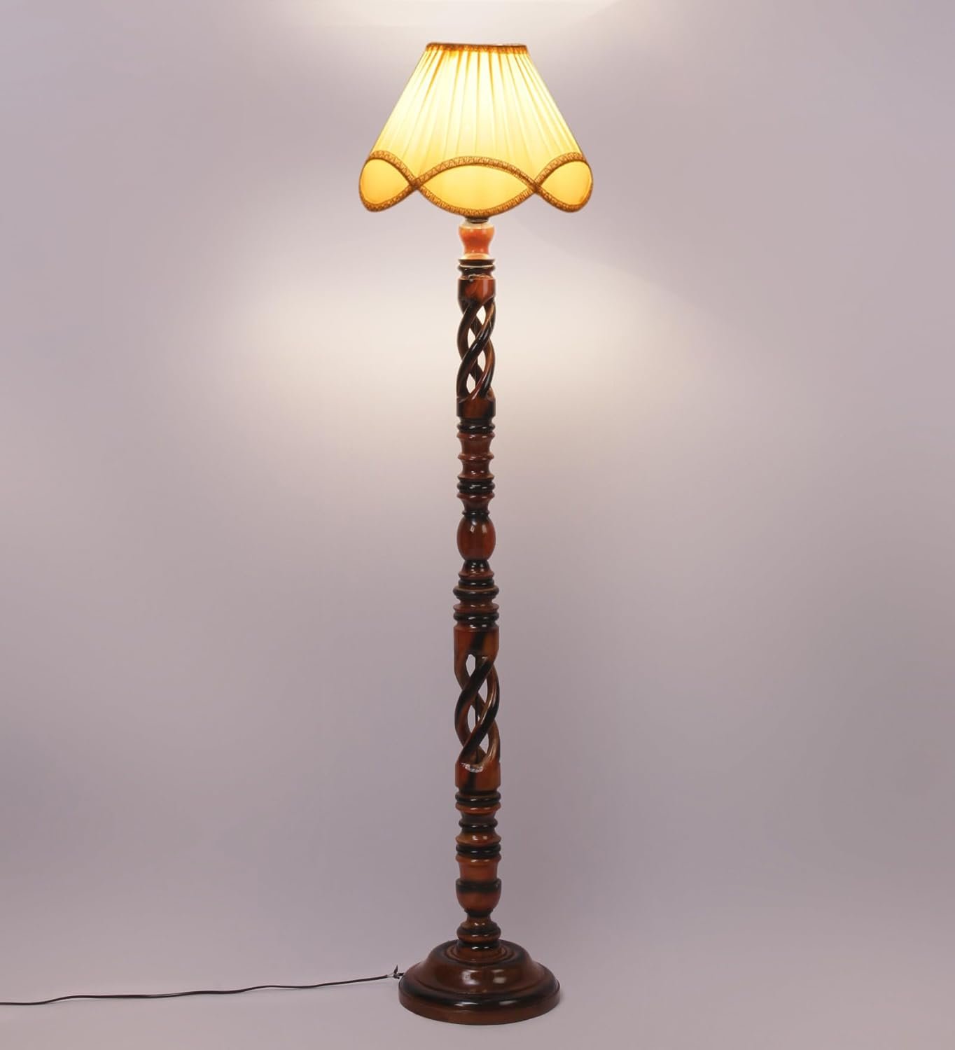Vintage Cotton Shade Wood Floor Lamp -41-(12x54.8inches)-Open Snake