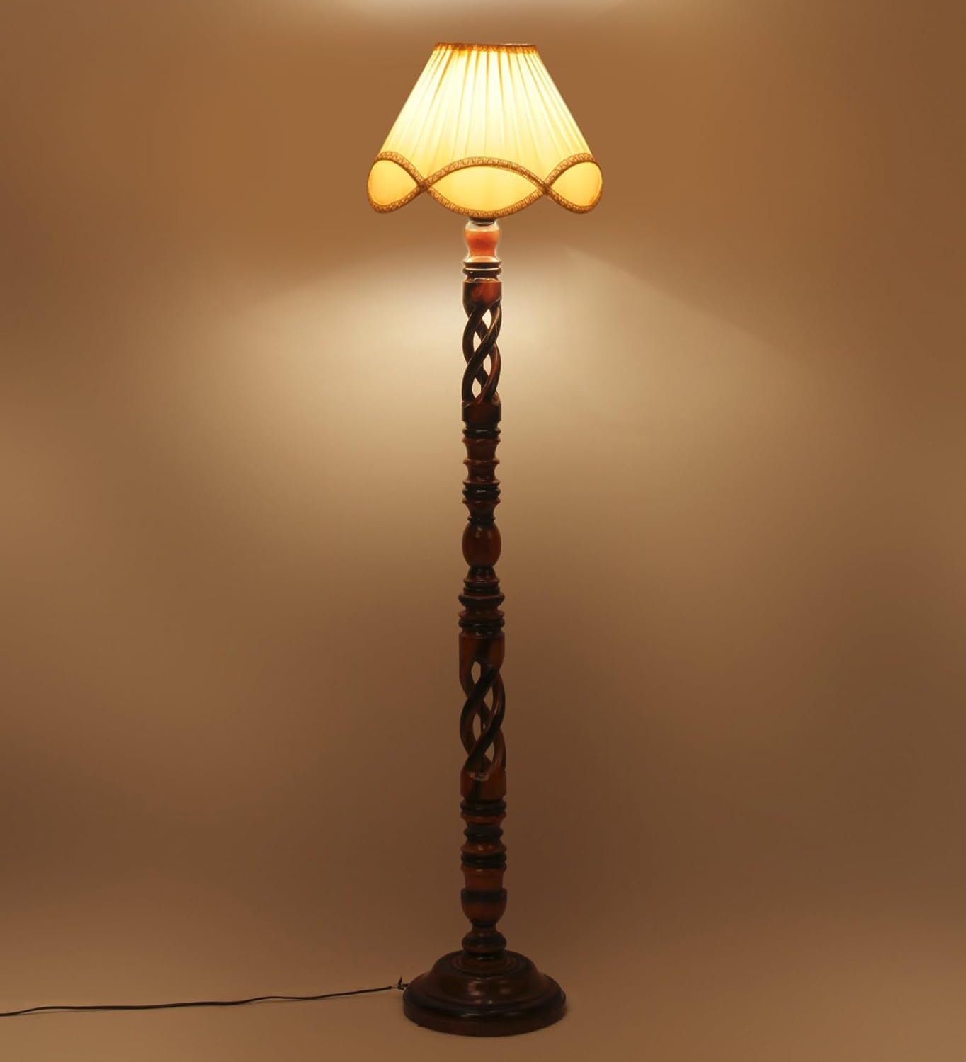 Vintage Cotton Shade Wood Floor Lamp -41-(12x54.8inches)-Open Snake