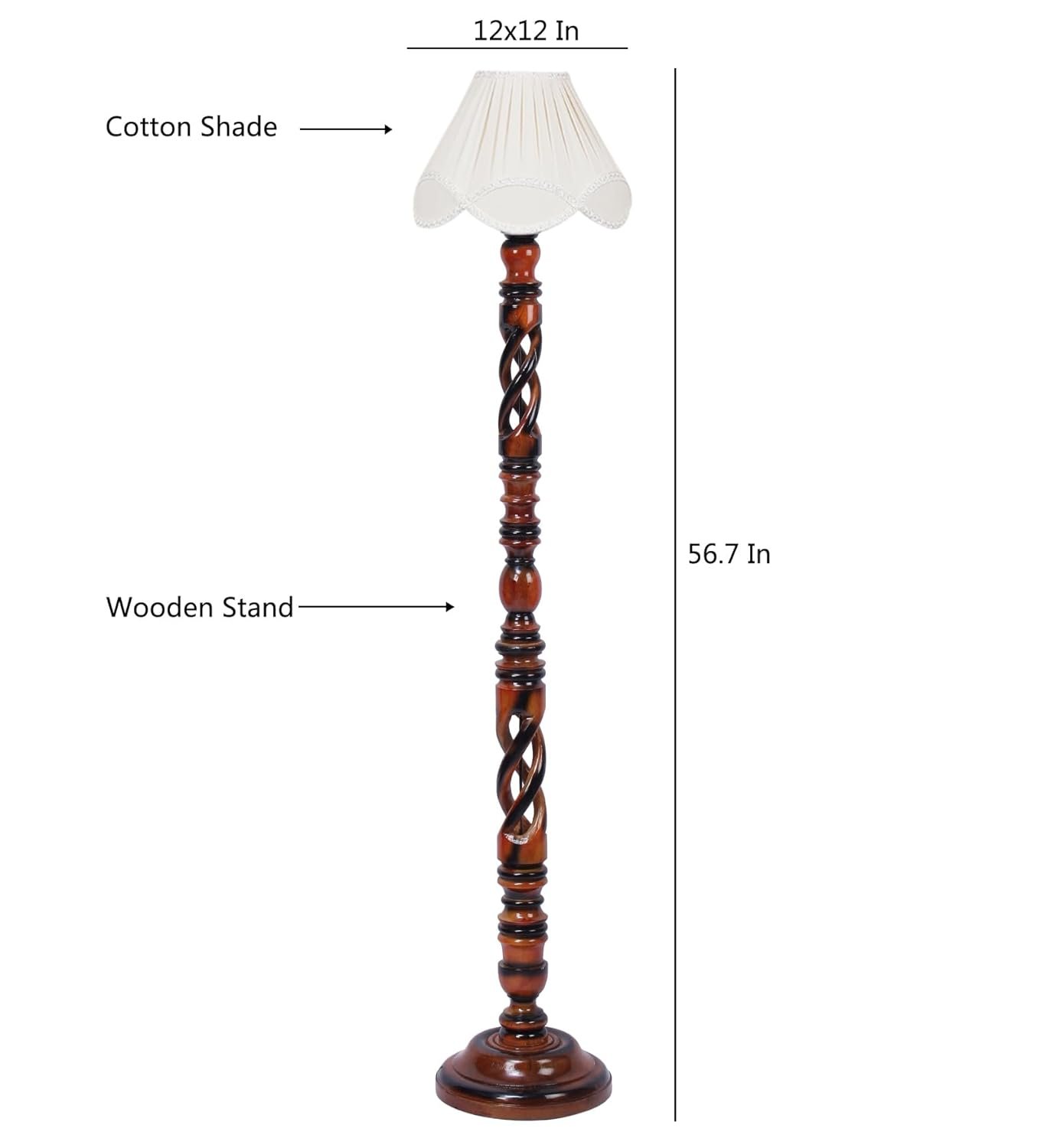 Vintage Cotton Shade Wood Floor Lamp -41-(12x54.8inches)-Open Snake