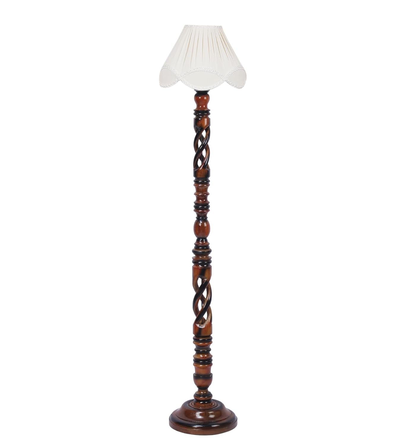 Vintage Cotton Shade Wood Floor Lamp -41-(12x54.8inches)-Open Snake
