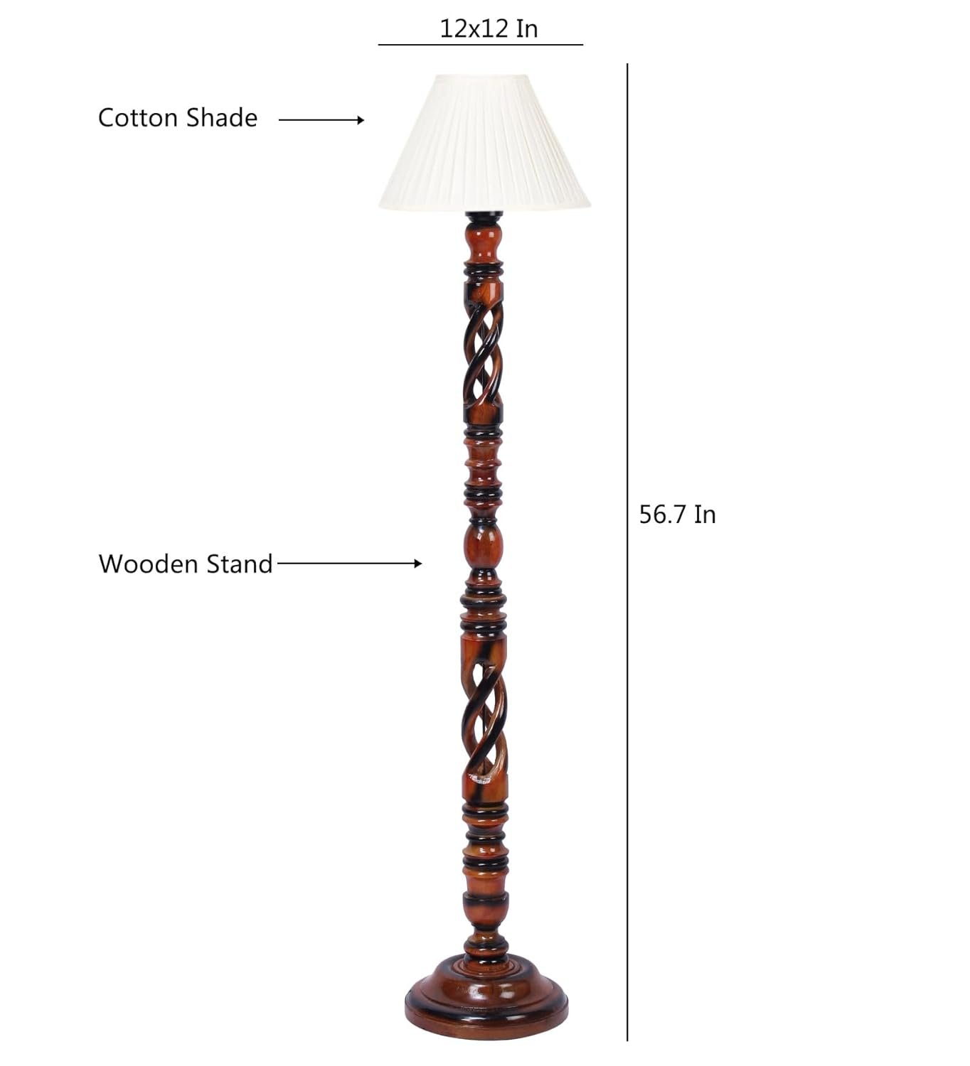 Cotton Straight Pleated Wooden Floor Lamp -42-(12x54.8inches)-Open Snake