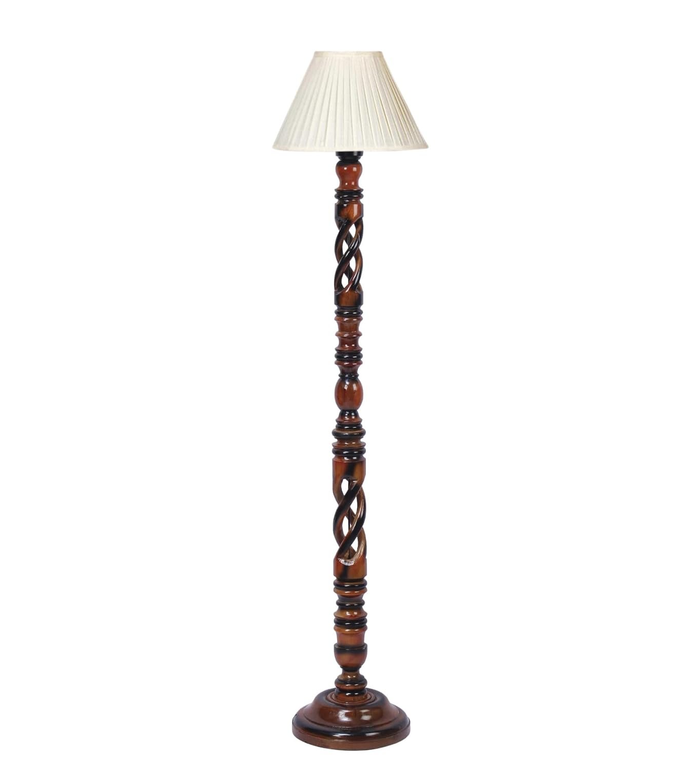 Cotton Straight Pleated Wooden Floor Lamp -42-(12x54.8inches)-Open Snake