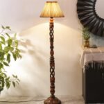 Cotton Straight Pleated Wooden Floor Lamp -42-(12×54.8inches)-Open Snake