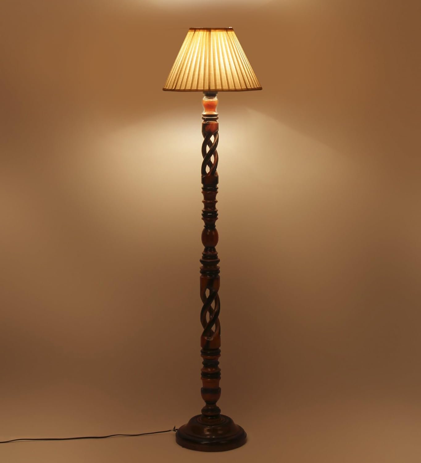 Cotton Straight Pleated Wooden Floor Lamp -42-(12x54.8inches)-Open Snake