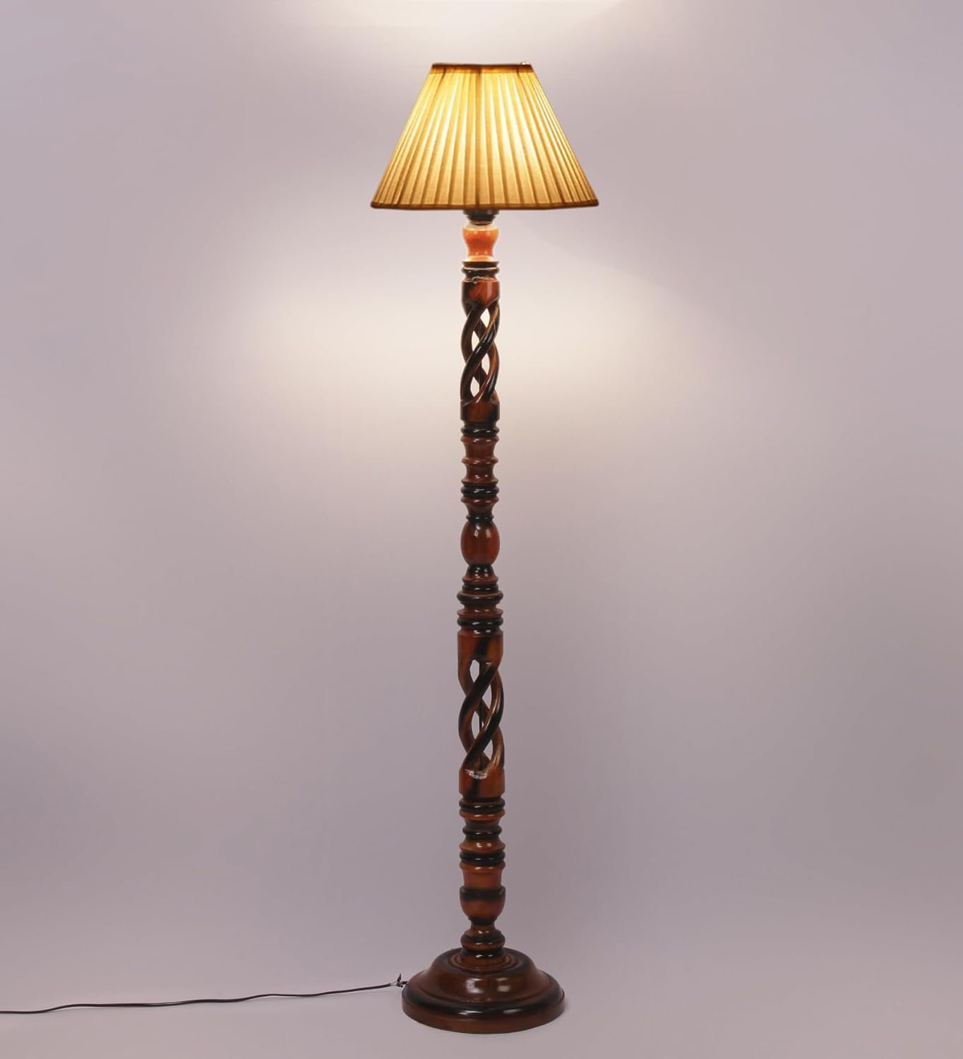 Cotton Straight Pleated Wooden Floor Lamp -42-(12x54.8inches)-Open Snake