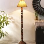 Vintage Cotton Shade Wood Floor Lamp -44-(12×53.75inches-Open Snake