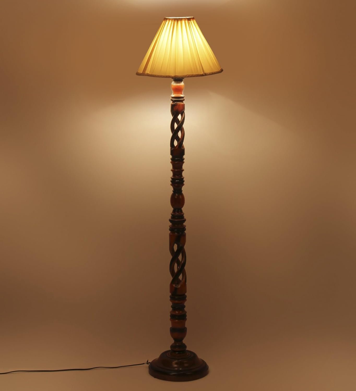 Vintage Cotton Shade Wood Floor Lamp -44-(12x53.75inches-Open Snake