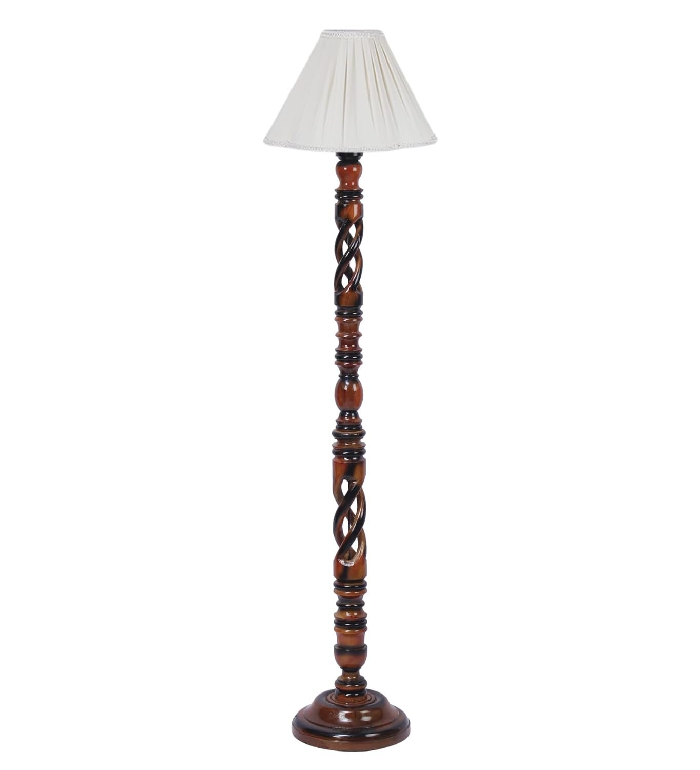 Vintage Cotton Shade Wood Floor Lamp -44-(12x53.75inches-Open Snake