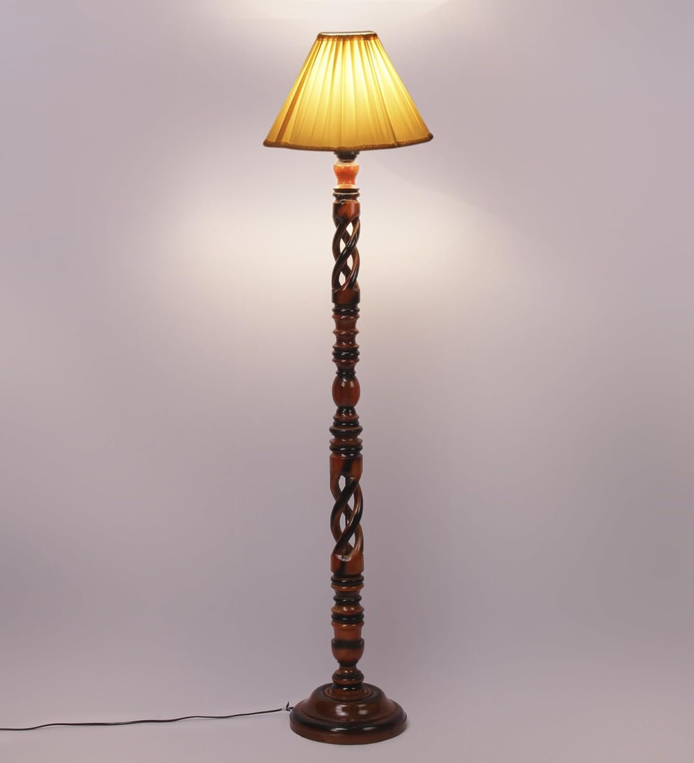 Vintage Cotton Shade Wood Floor Lamp -44-(12x53.75inches-Open Snake