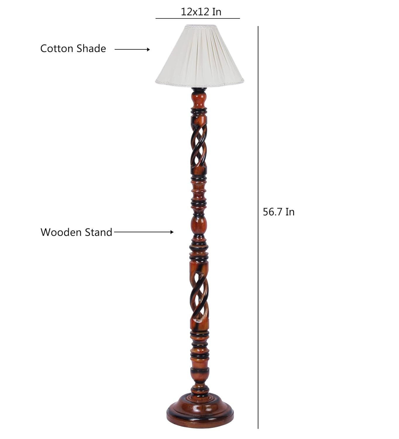 Vintage Cotton Shade Wood Floor Lamp -44-(12x53.75inches-Open Snake