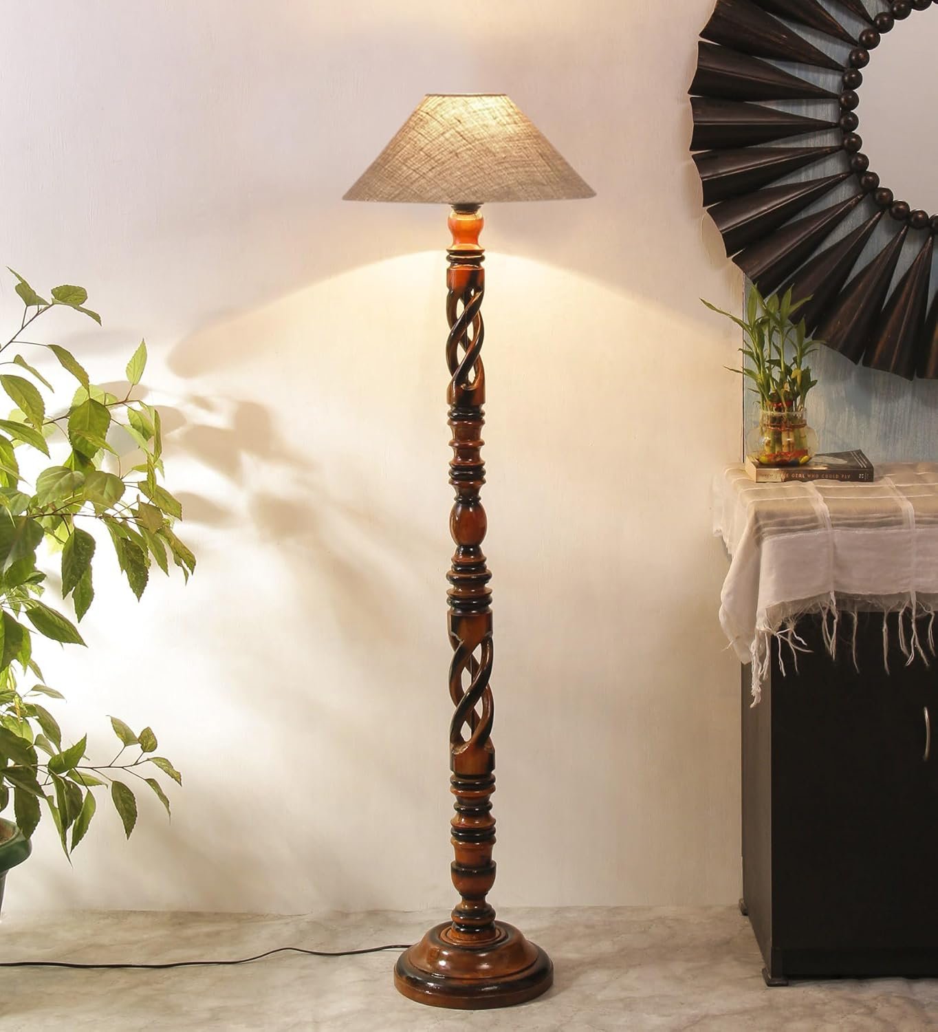 Beige Jute Coolie Floor Lamp -45-(13x53.75 Inches)-Open Snake
