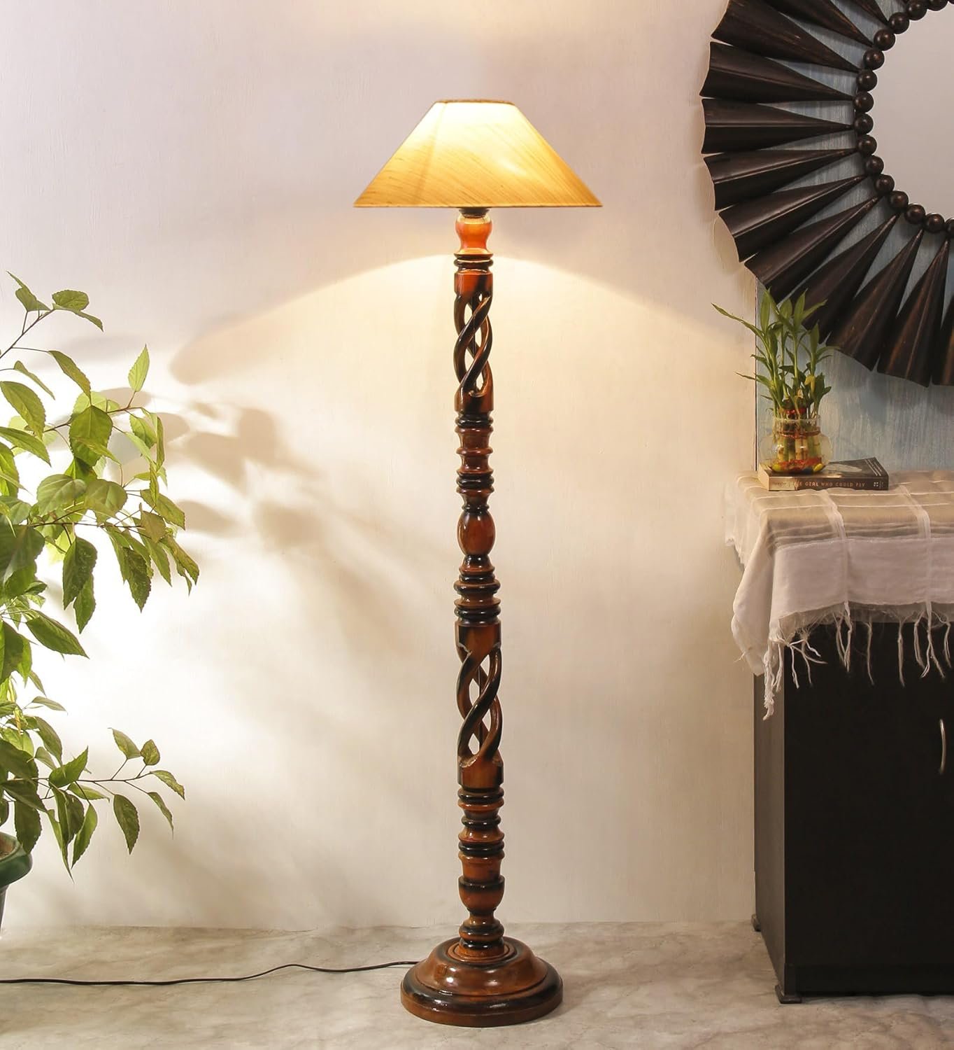 Off-White Cotton Coolie Floor Lamp -46(13x53.75inches)-Open Snake