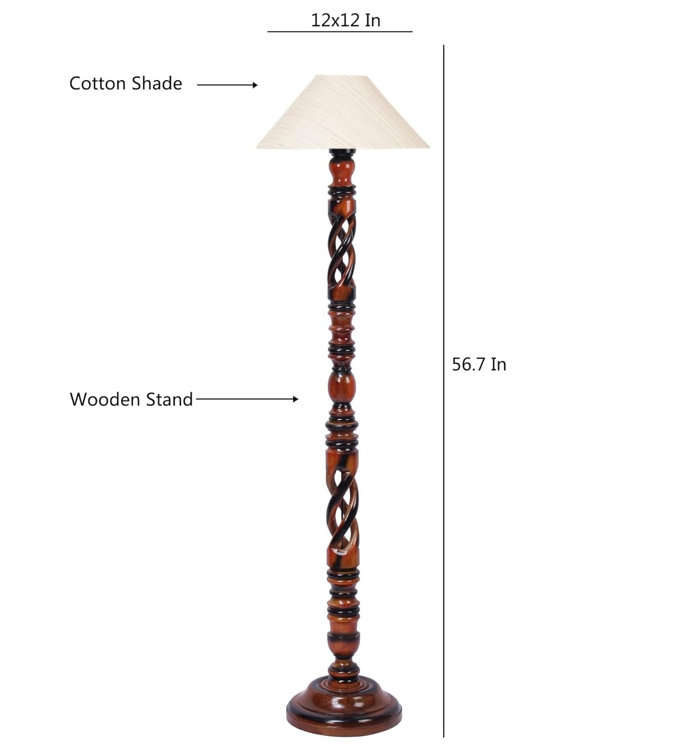 Off-White Cotton Coolie Floor Lamp -46(13x53.75inches)-Open Snake