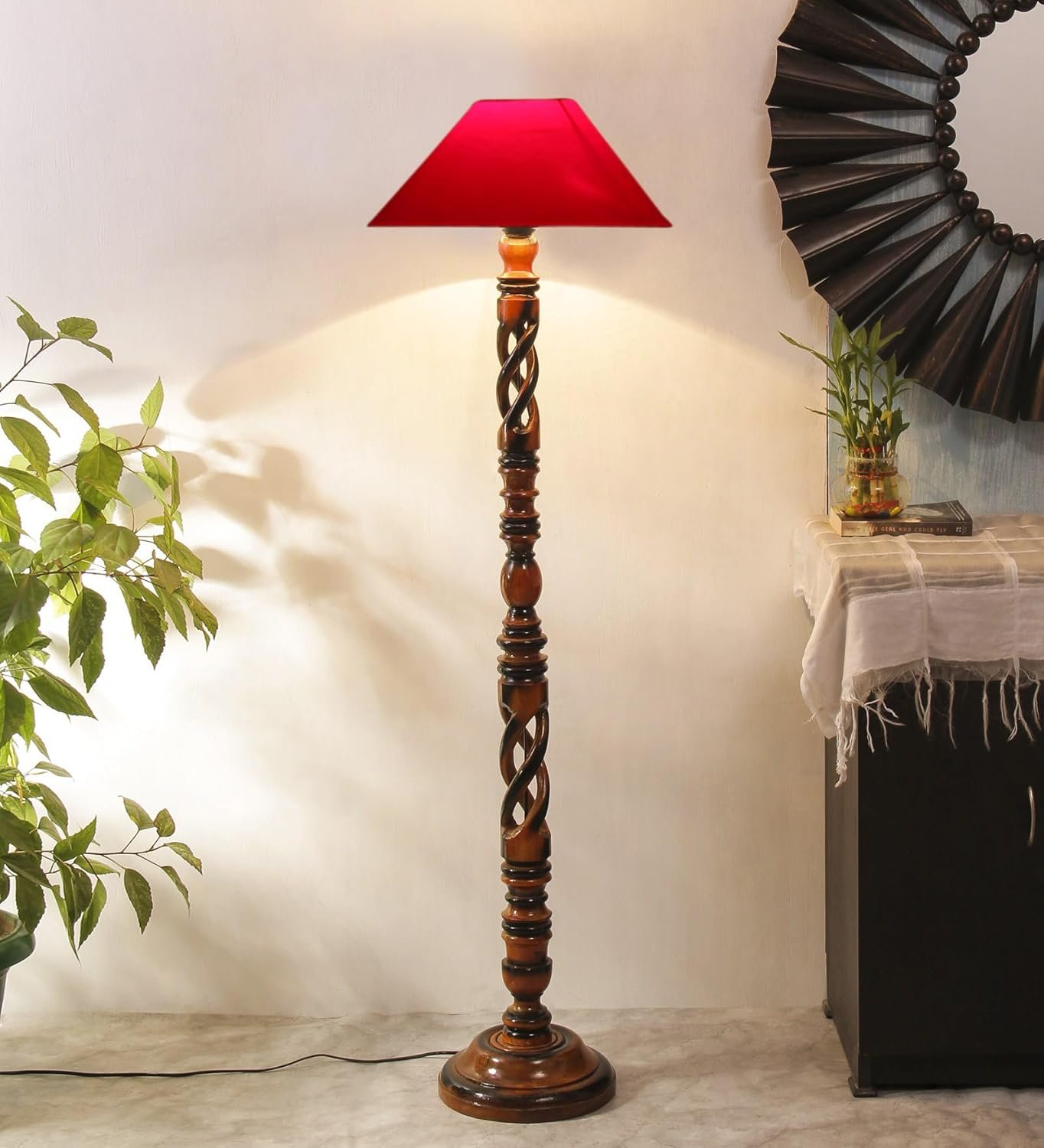Red Cotton Coolie Floor Lamp -47 (13x53.75 inches)-Open Snake