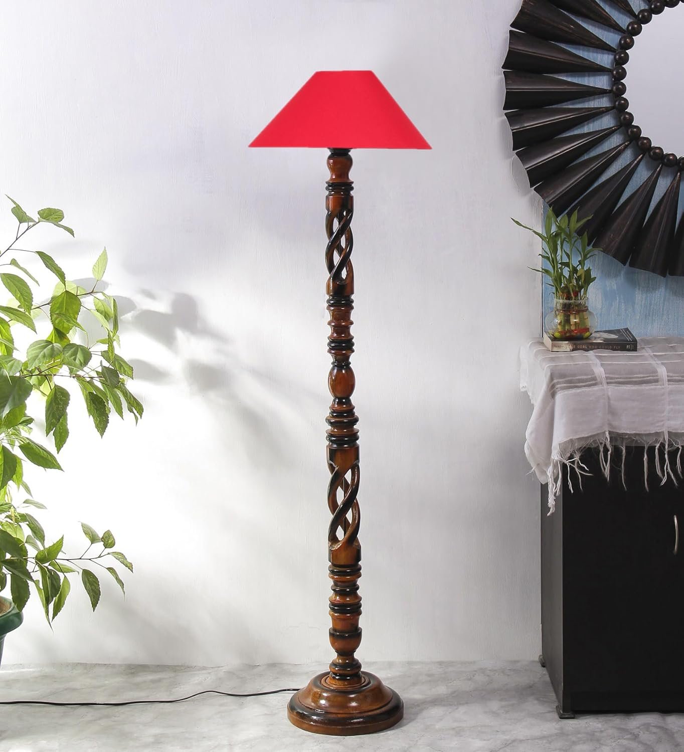Red Cotton Coolie Floor Lamp -47 (13x53.75 inches)-Open Snake
