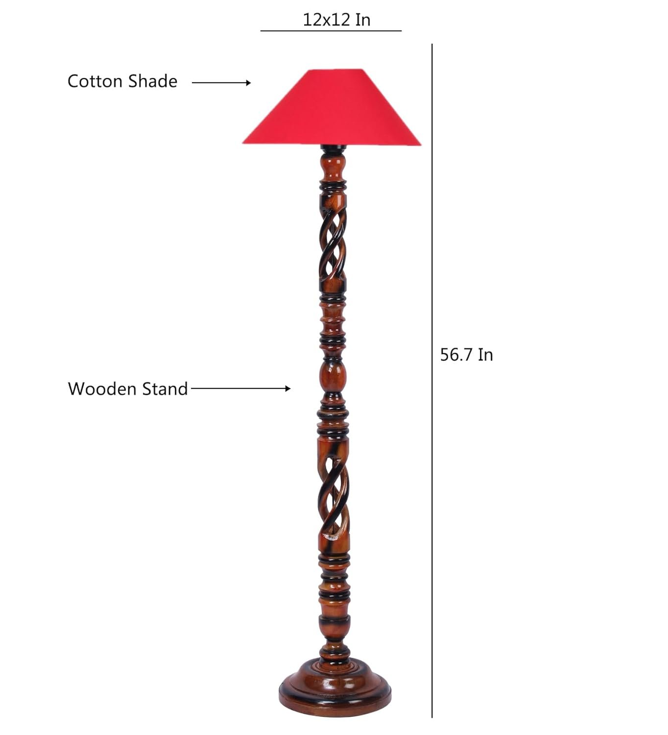 Red Cotton Coolie Floor Lamp -47 (13x53.75 inches)-Open Snake