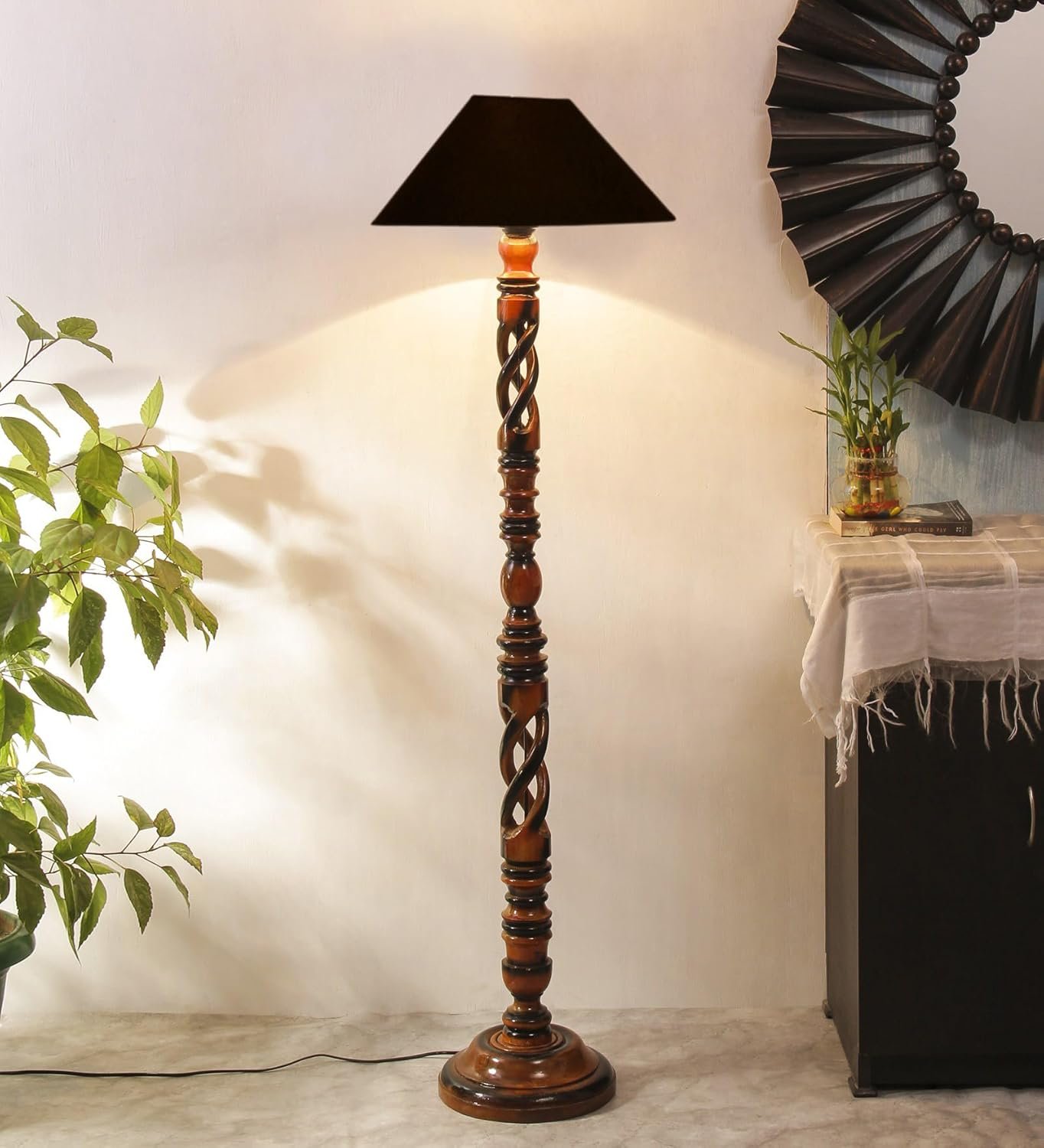 Black Cotton Coolie Floor Lamp -48(13x53.75 inches)-Open Snake