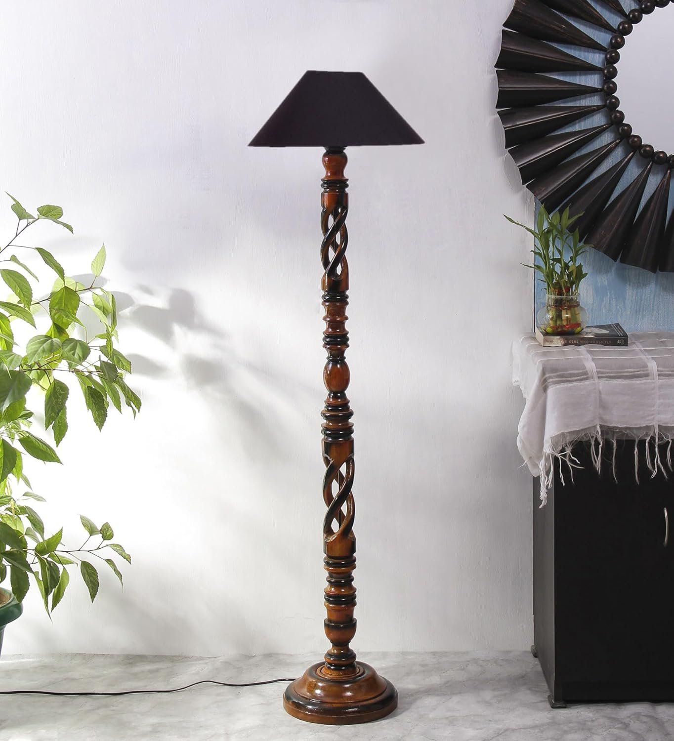 Black Cotton Coolie Floor Lamp -48(13x53.75 inches)-Open Snake