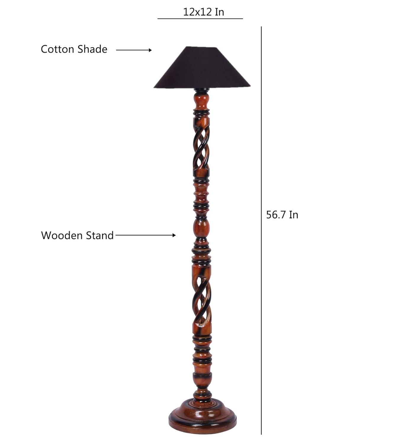 Black Cotton Coolie Floor Lamp -48(13x53.75 inches)-Open Snake