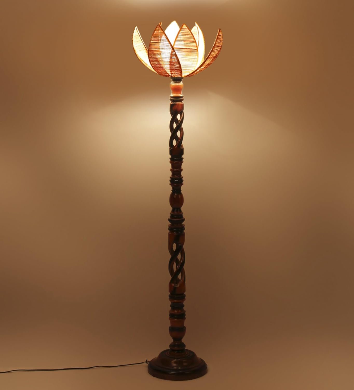 Beige Bamboo Rose Wooden Floor lamp -54(12x56 Inches)-Open Snake