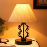 Off-White Cotton Table lamp with Iron Base (APA111)