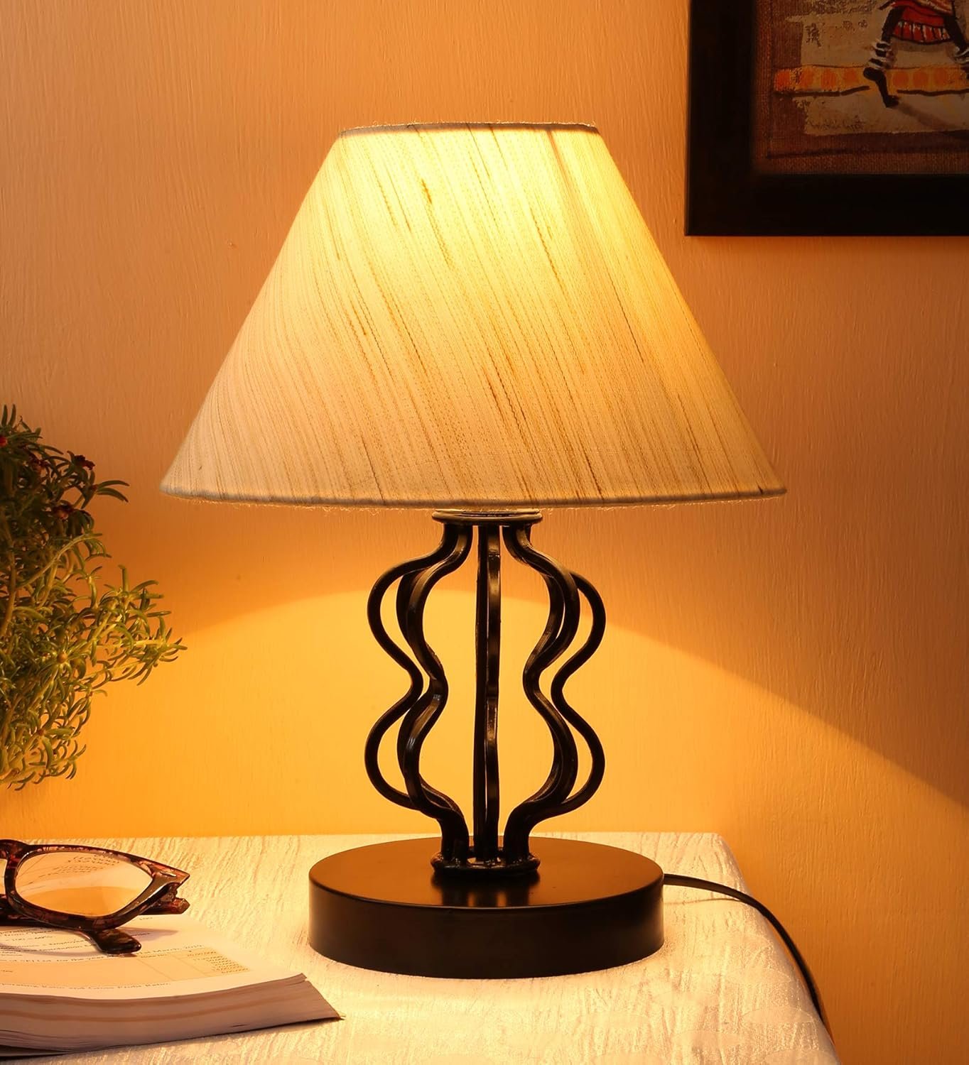 Off-White Cotton Table lamp with Iron Base (APA111)