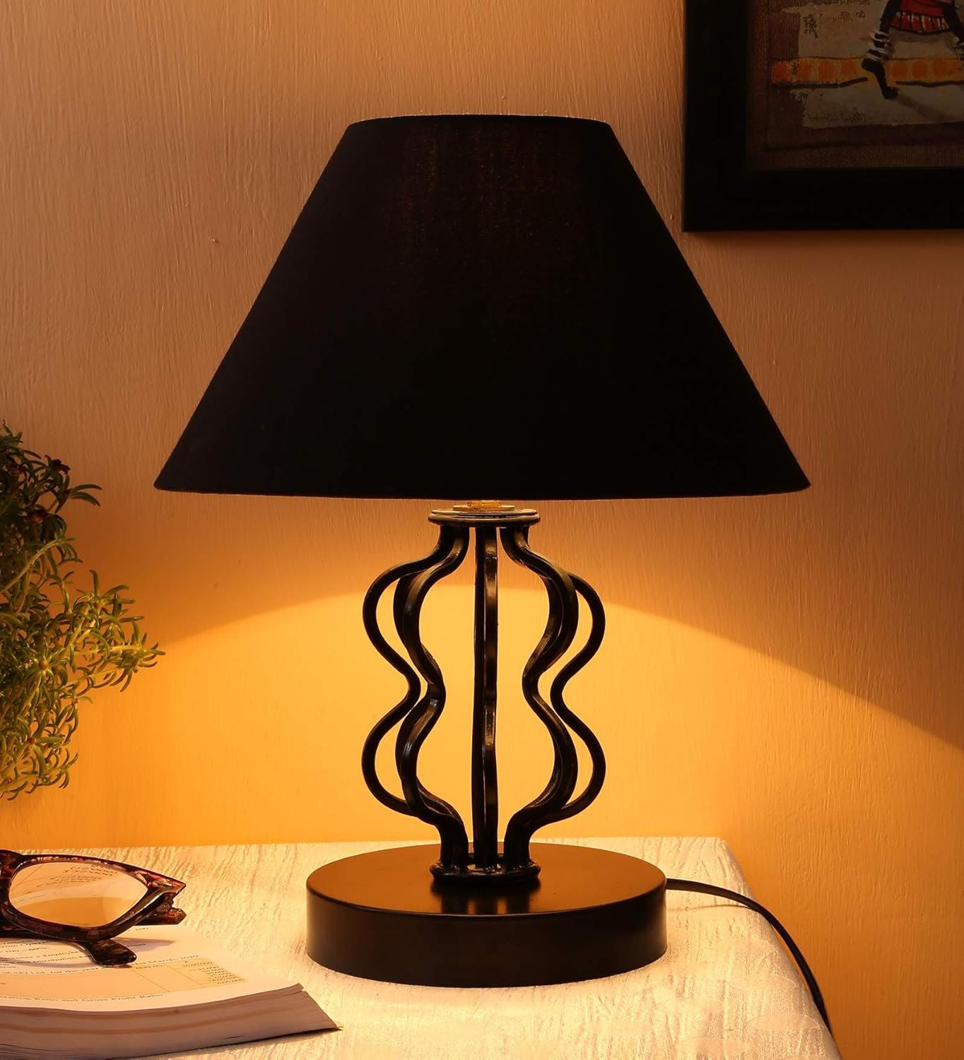 Black Cotton Table lamp with Iron Base