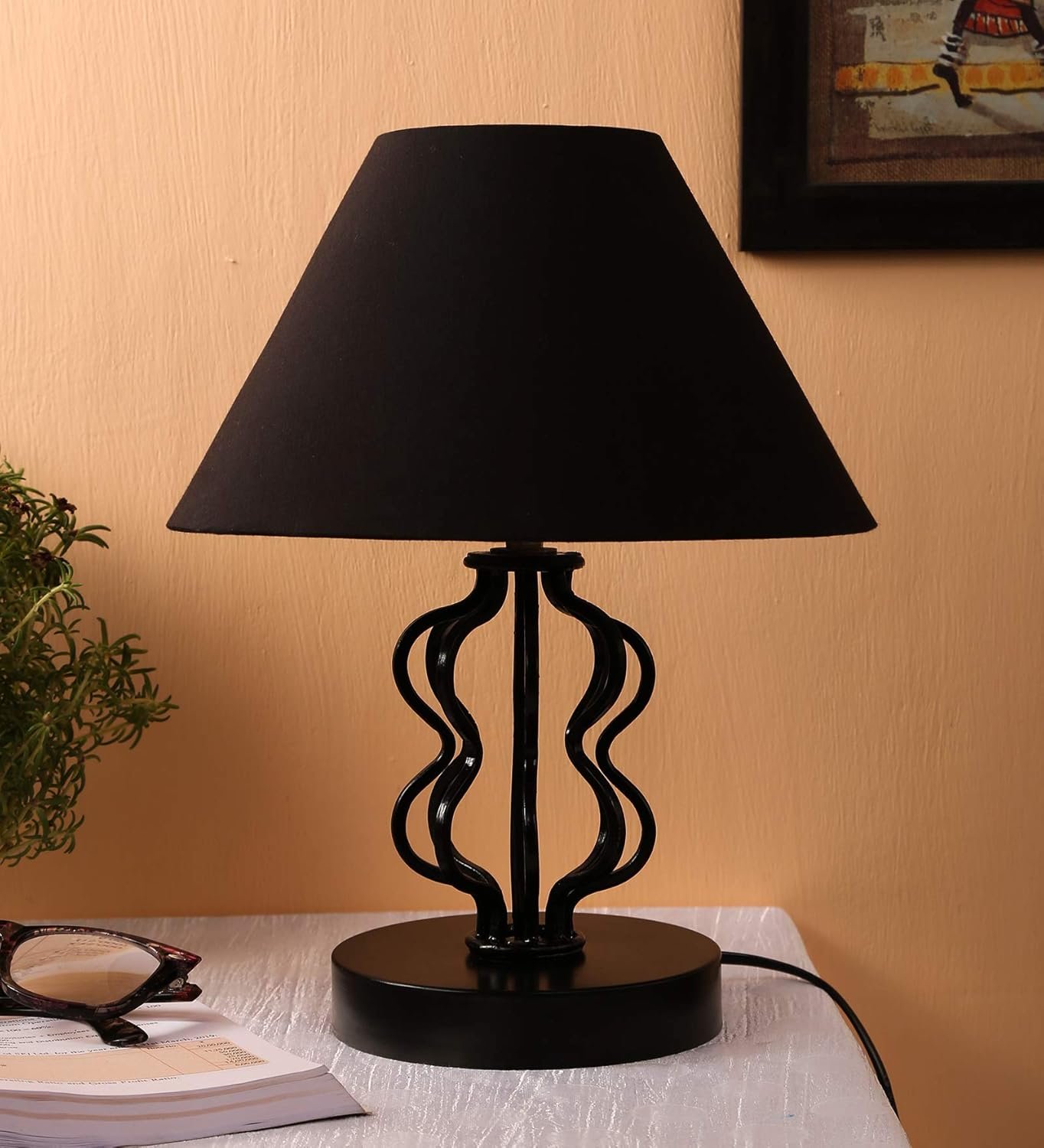 Black Cotton Table lamp with Iron Base