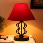 Red Cotton Table lamp with Iron Base