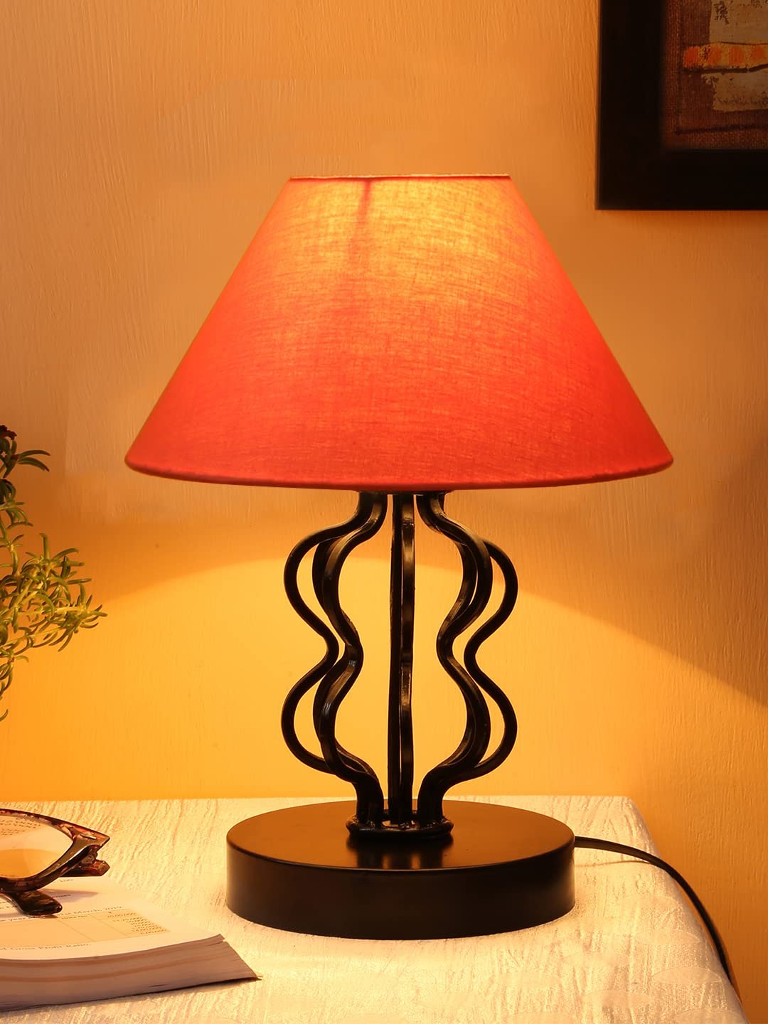 Orange Cotton Shade Iron Table Lamp