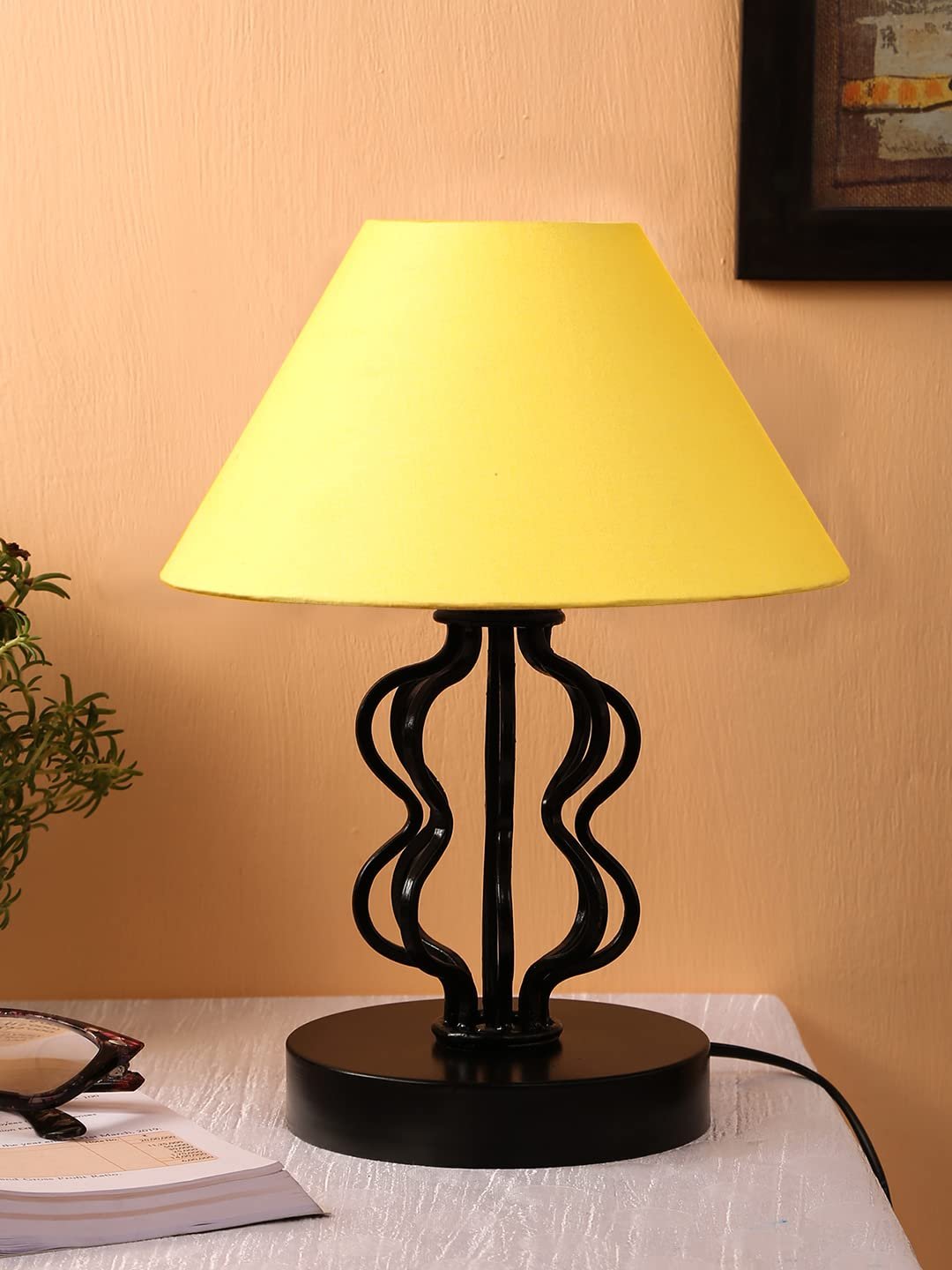 Yellow Cotton Shade Iron Table Lamp