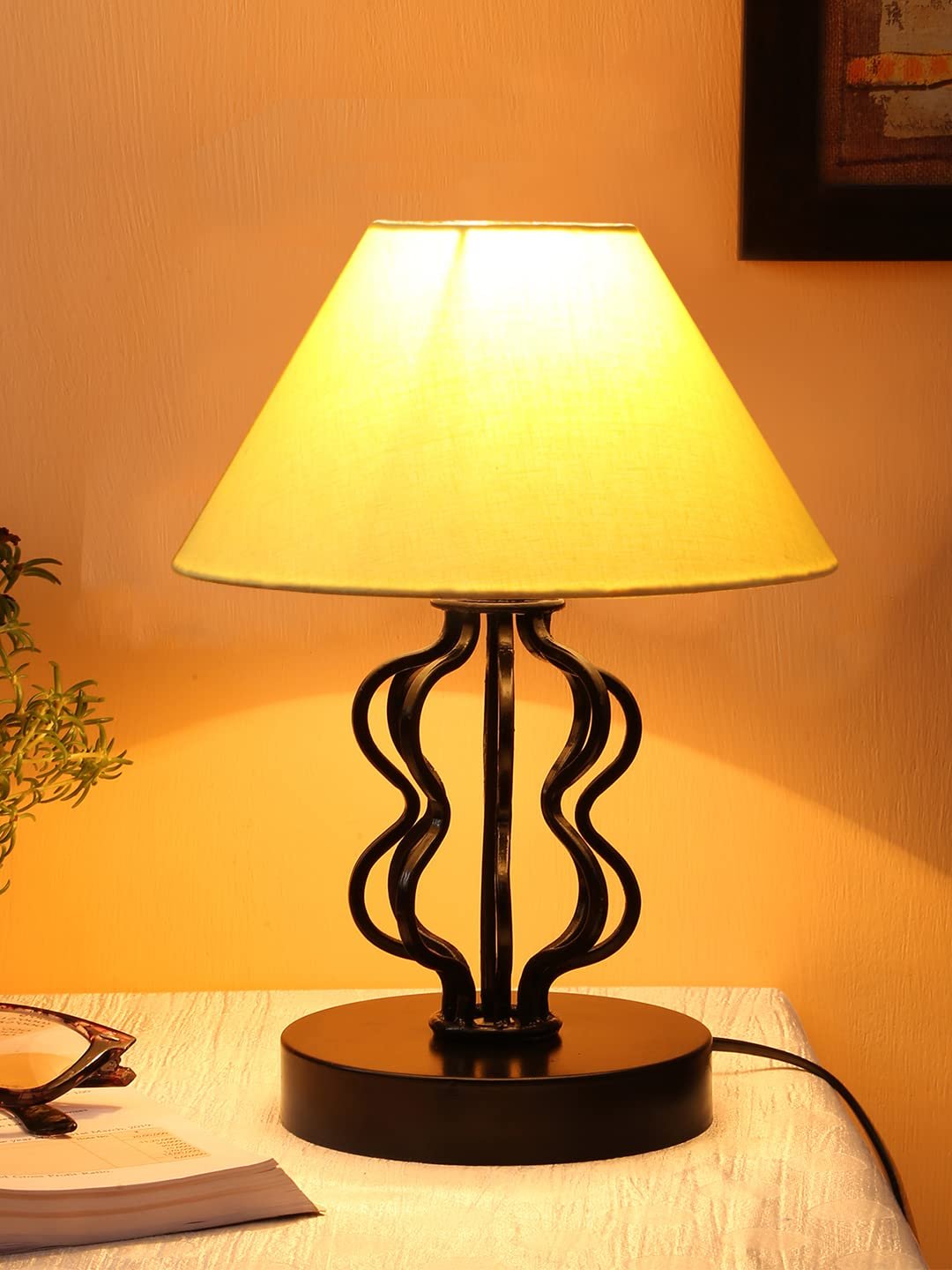Yellow Cotton Shade Iron Table Lamp