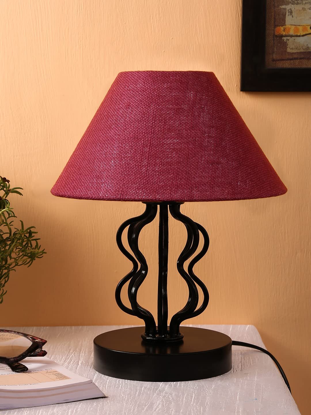 Maroon Jute Shade Iron Table Lamp(APA120)