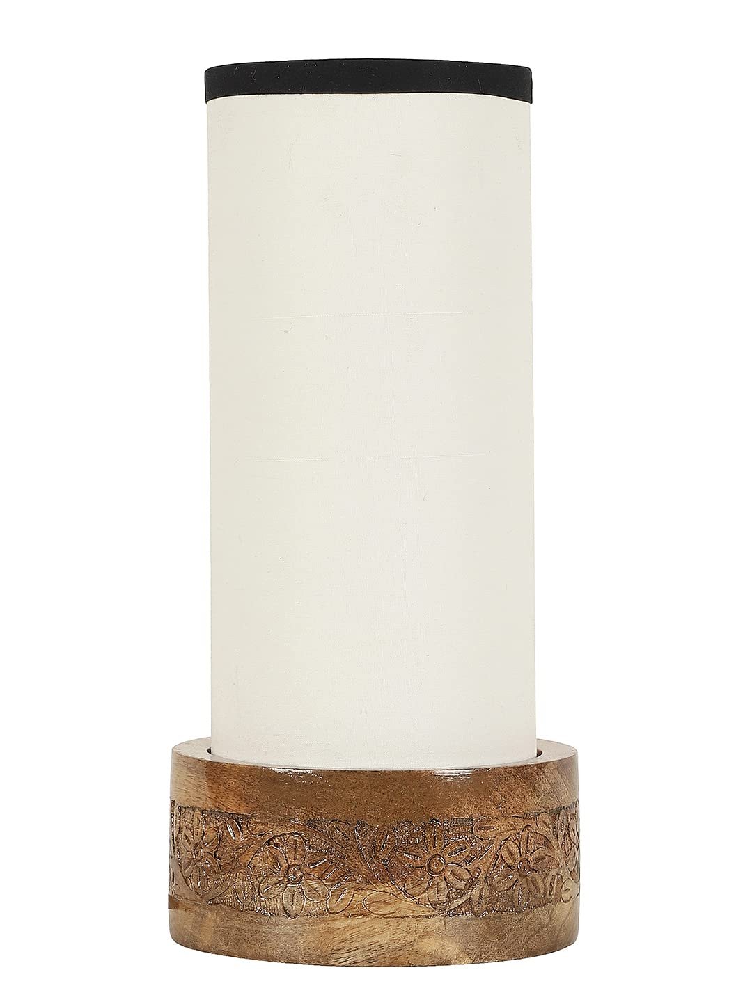 Multicolor Cotton Table lamp with Carving Wood Natural Base (Round)