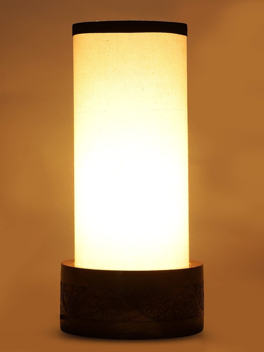 Multicolor Cotton Table lamp with Carving Wood Natural Base (Round)