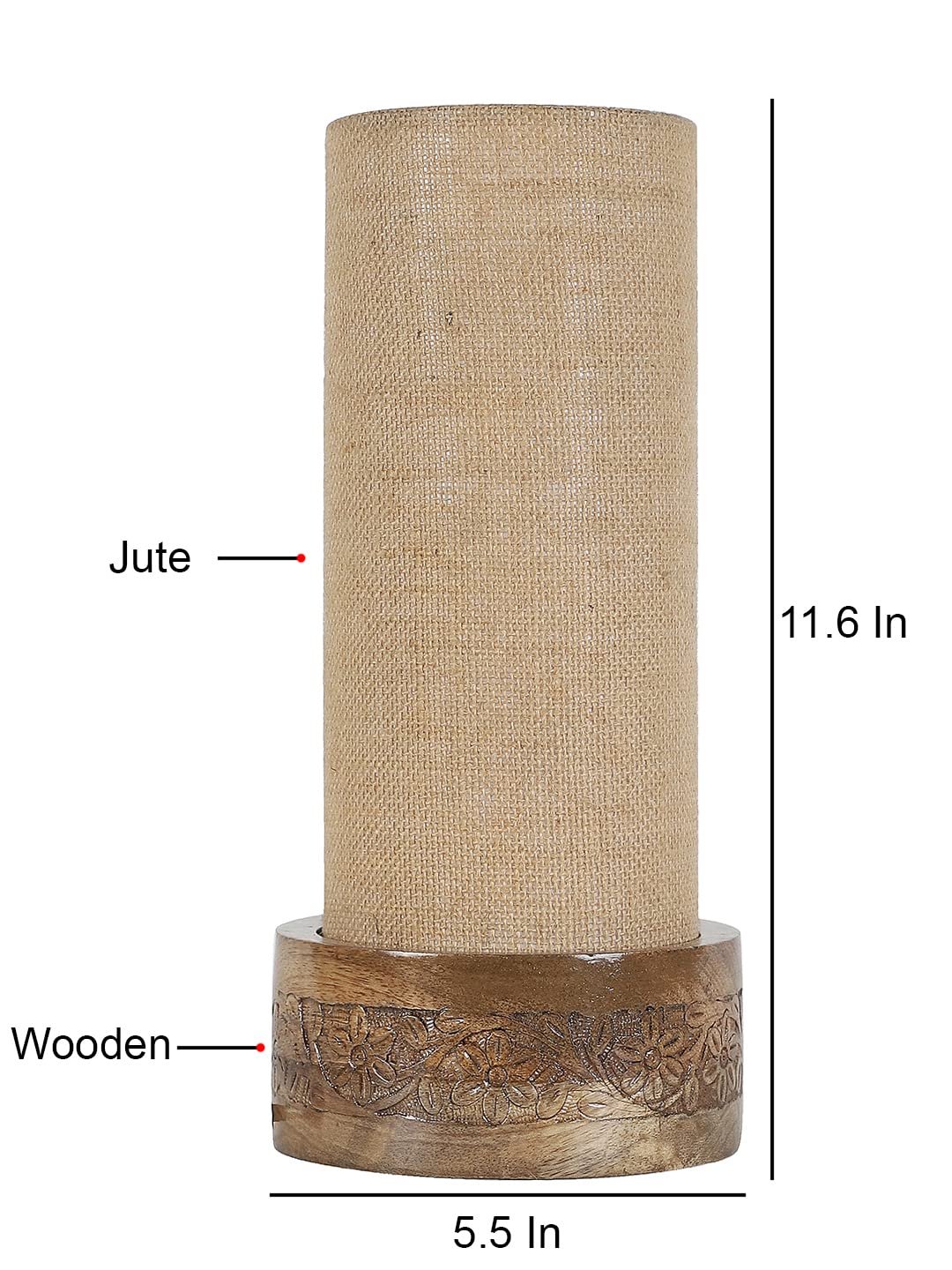 Beige Jute Table lamp with Carving Wood Natural Base (Round)