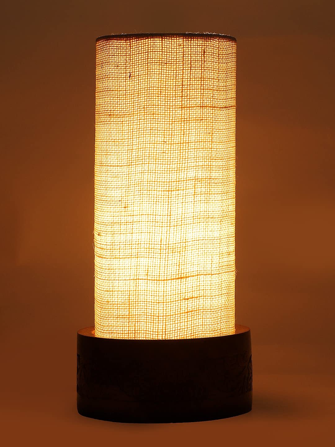 White Jute Table lamp with Carving Wood Natural Base (Round)